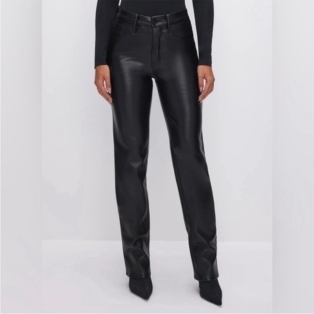 NWOT GOOD AMERICAN GOOD ICON FAUX LEATHER straight leg PANTS 6/28 black black001